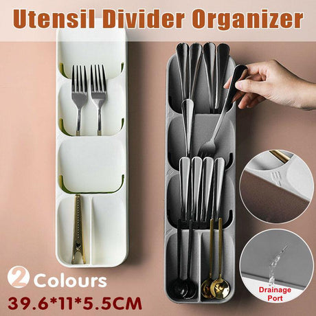 Drawer Cutlery Storage Organiser 1PC 2Colours PP Utensil Divider Organizer - Discount Packaging Warehouse