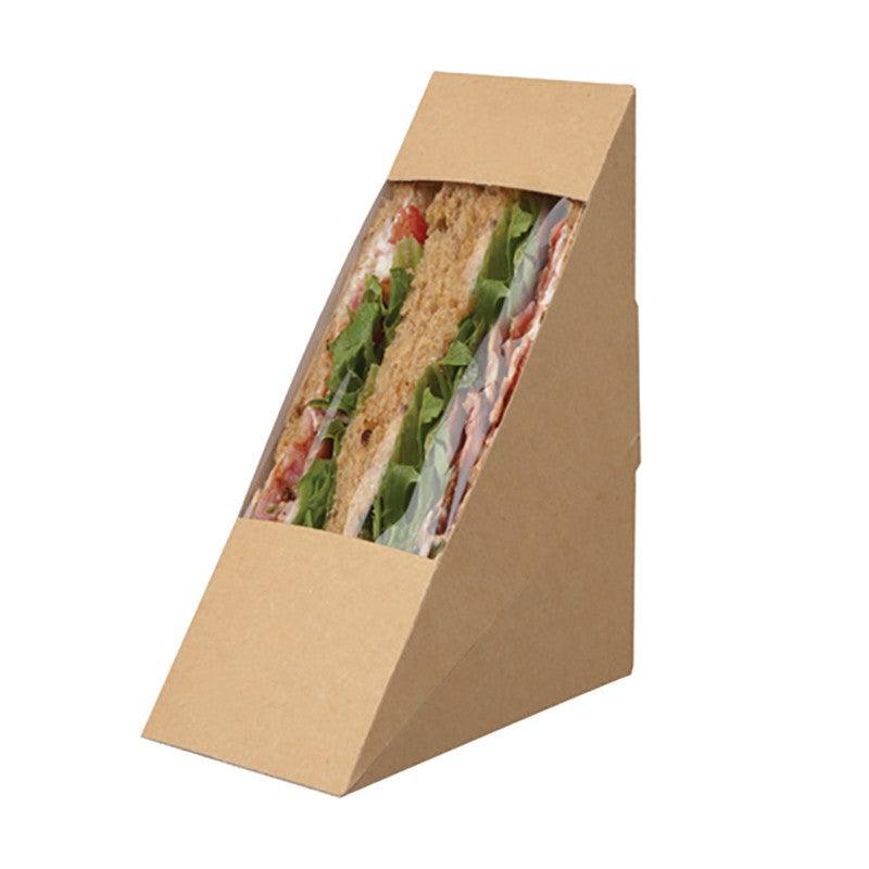 Kraft Paper Sandwich Wedge with Clear Window 250PCS 12*12*6.5cm Kraft Paper - Discount Packaging Warehouse