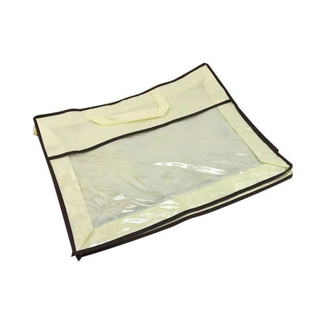 Beige non-woven fabric blanket storage bags with clear PVC