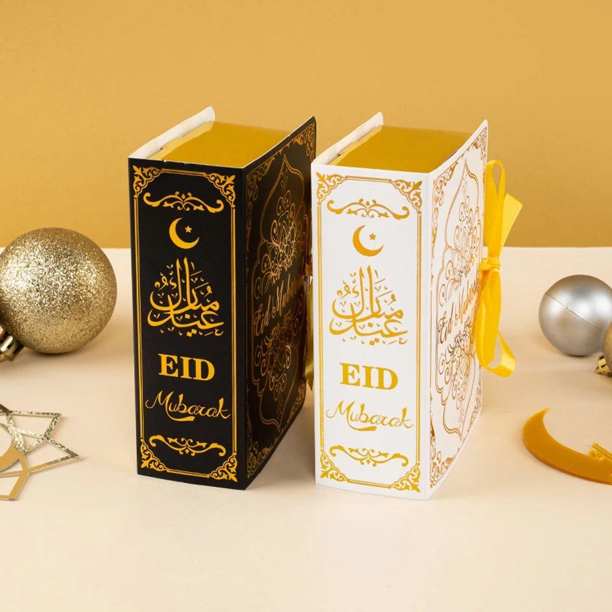 Eid Mubarak Book Shaped Gift Box 10PCS 300g White Card for Party Favors