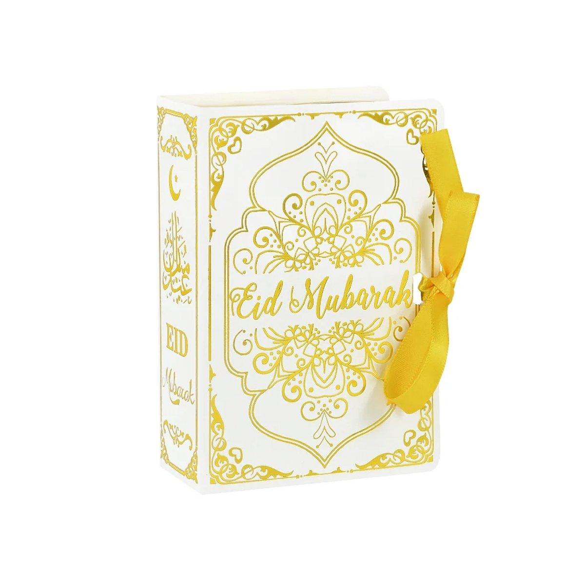 Eid Mubarak Book Shaped Gift Box 10PCS 300g White Card for Party Favors