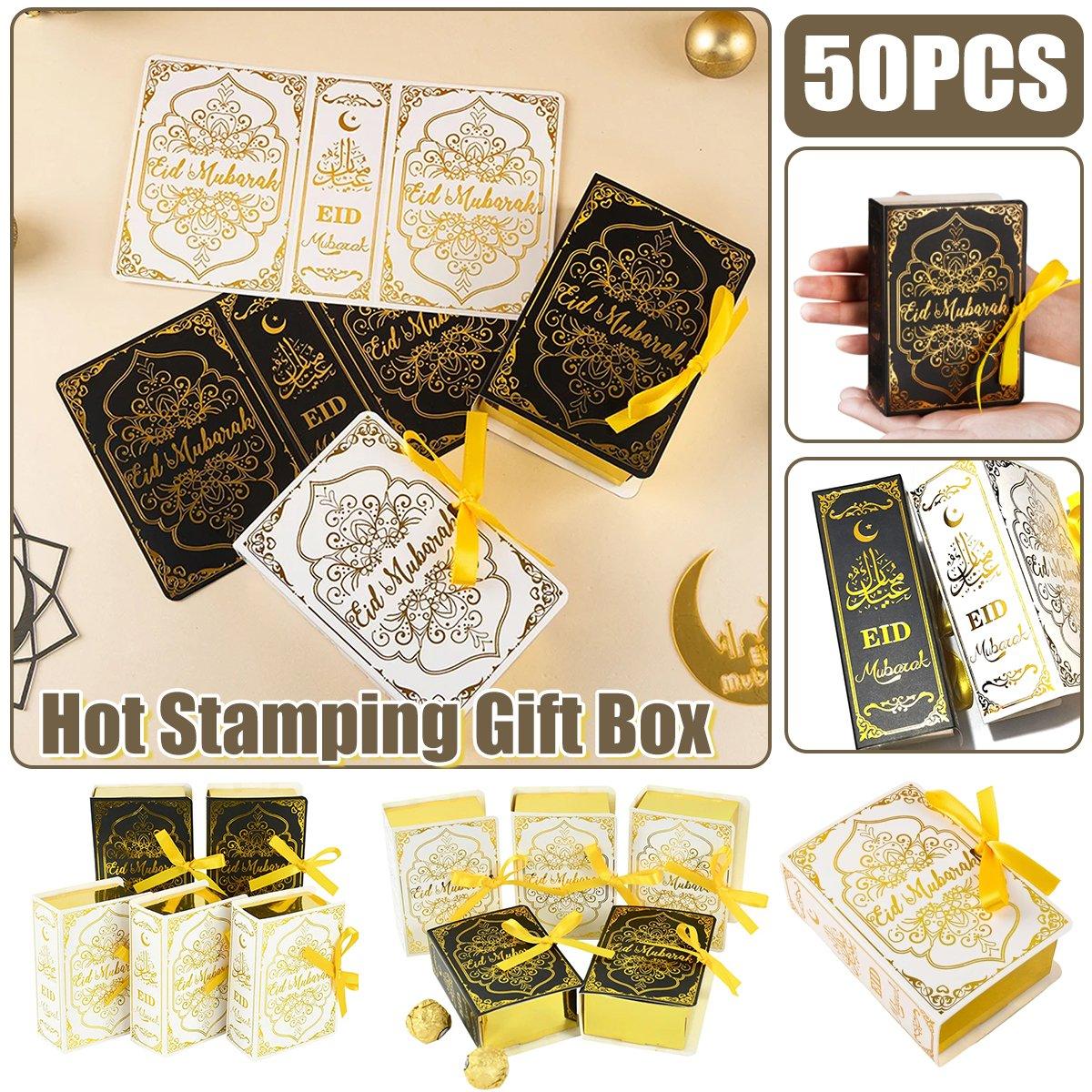 Eid Mubarak Book Shaped Gift Box 10PCS 300g White Card for Party Favors