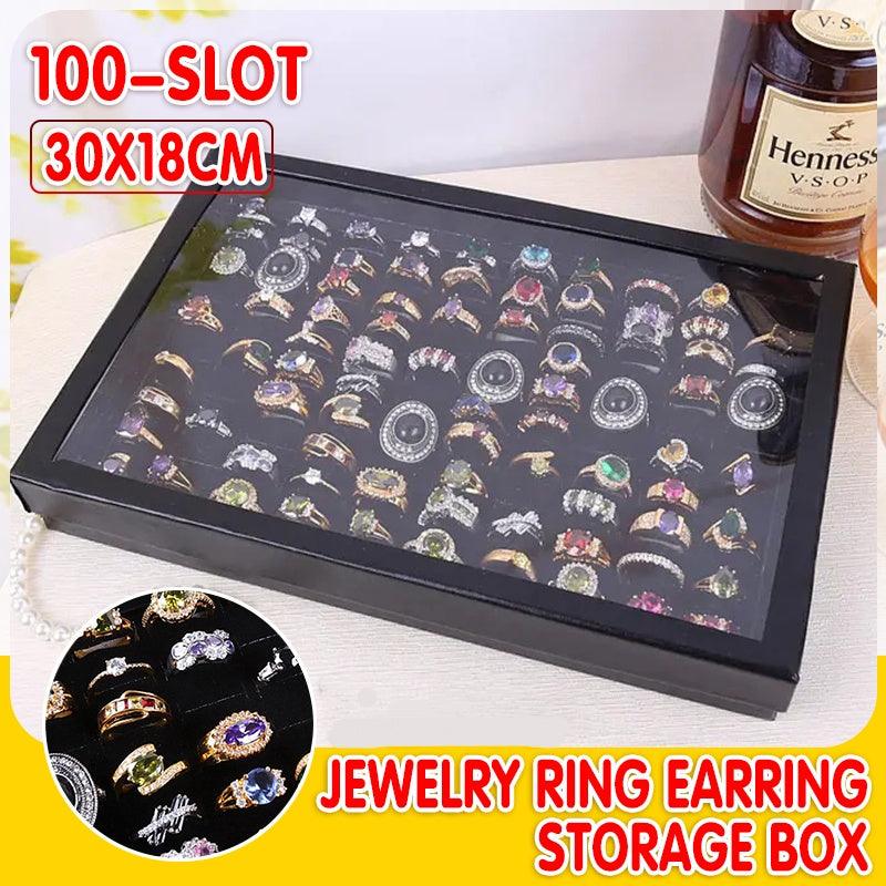 Jewelry Display Box with Clear Lid 1PC 100-Slot Black - Discount Packaging Warehouse