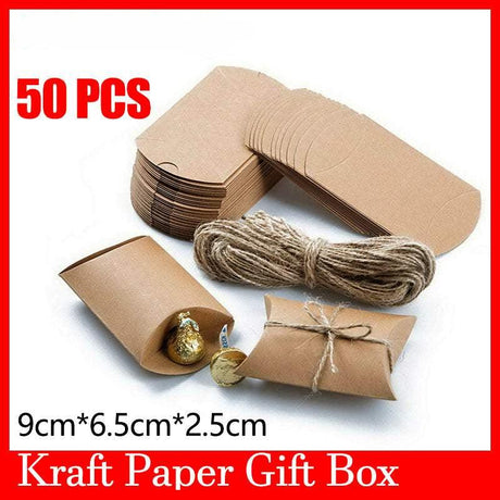 Elegant Kraft Paper Pillow Gift Boxes with Hemp Ropes