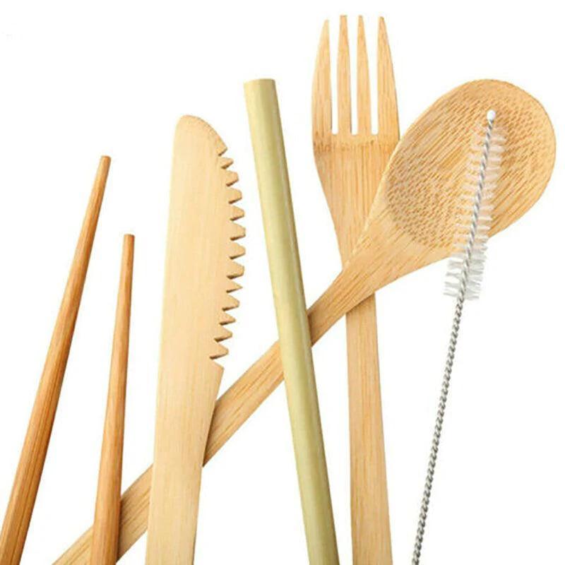 Eco-friendly bamboo cutlery set with carrying case