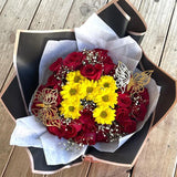 Bouquet of flowers wrapped in elegant flower wrapping paper