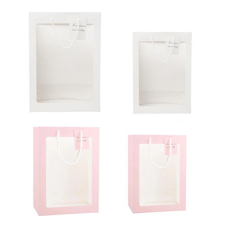 Set of stylish window paper bags with clear window and sturdy handles