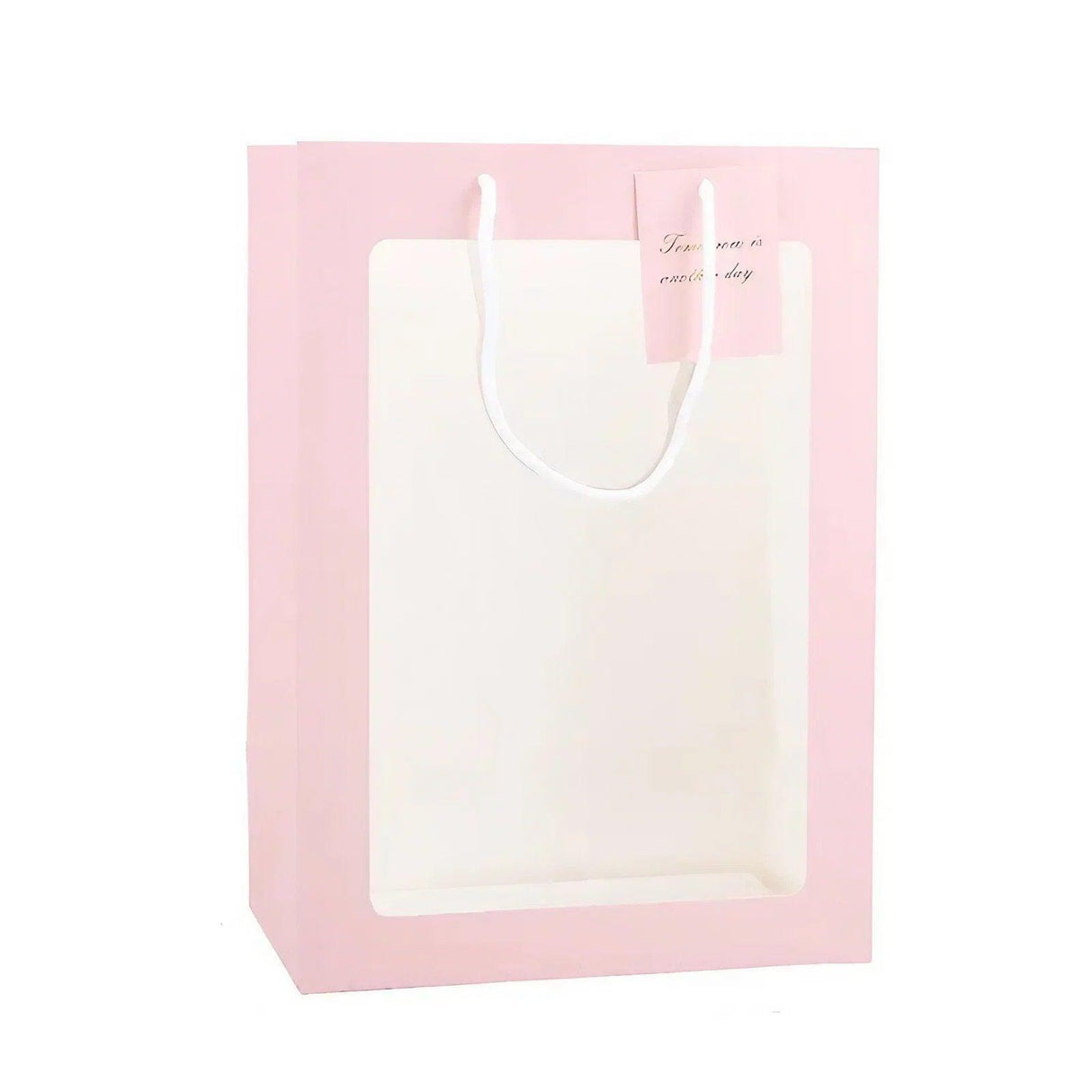 Set of stylish window paper bags with clear window and sturdy handles