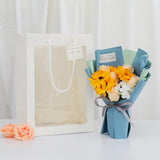 Set of stylish window paper bags with clear window and sturdy handles