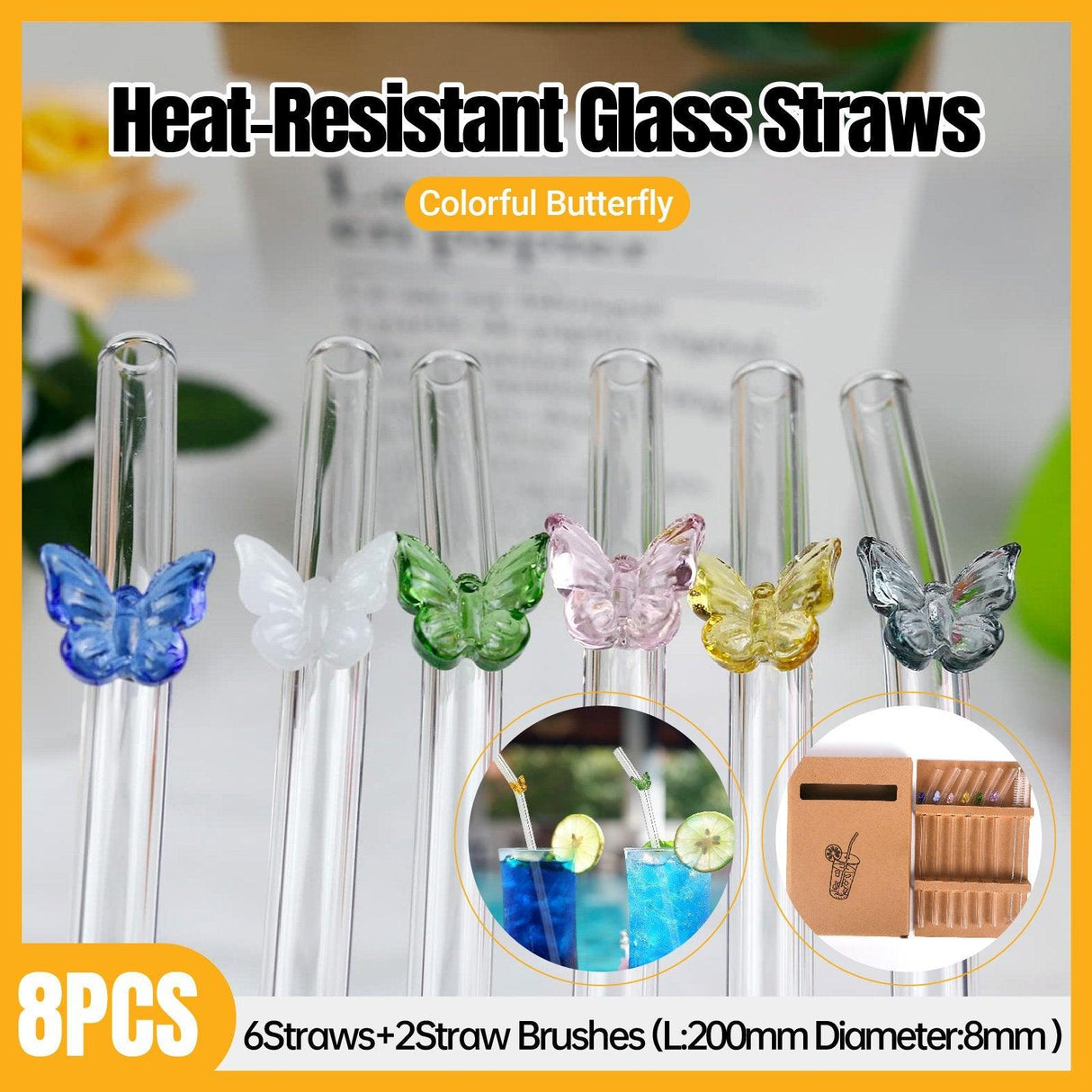 Enhance Your Drink with Colourful Butterfly Glass Straws