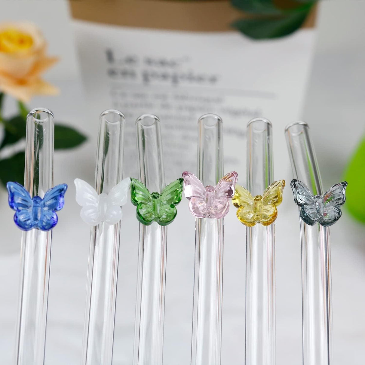 Enhance Your Drink with Colourful Butterfly Glass Straws