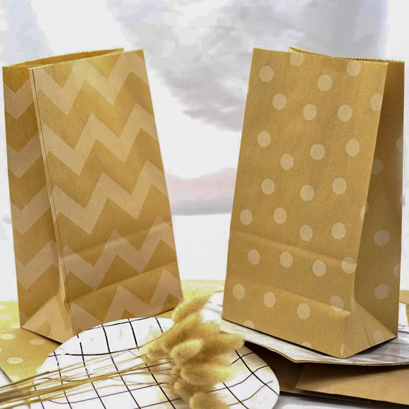 Durable brown kraft gift bags with vibrant patterns