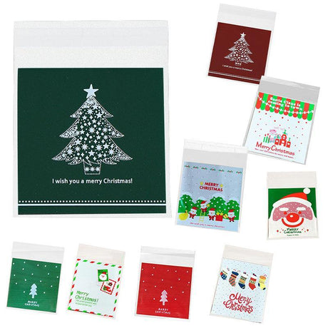 Assorted Christmas Gift Pouches decorated with festive ribbons and snowflakes