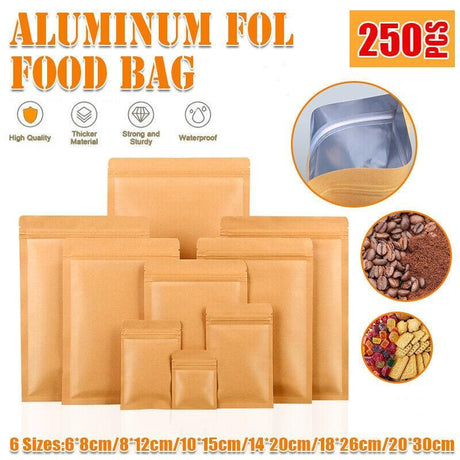 Set of durable brown kraft paper bags with aluminum foil