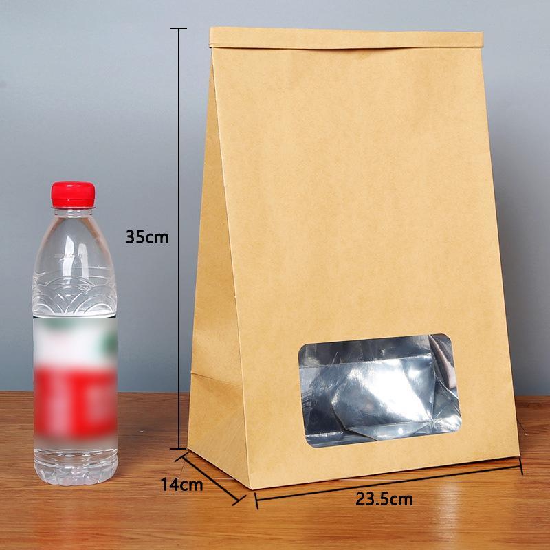 Durable kraft bags with window for versatile packaging.