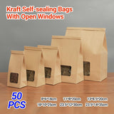 Durable kraft bags with window for versatile packaging.