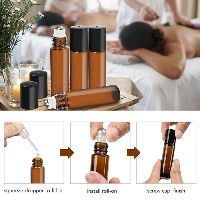 Essential Oil Roller Bottles 10PCS Amber 10ml Thick Glass with Steel Ball - Discount Packaging Warehouse