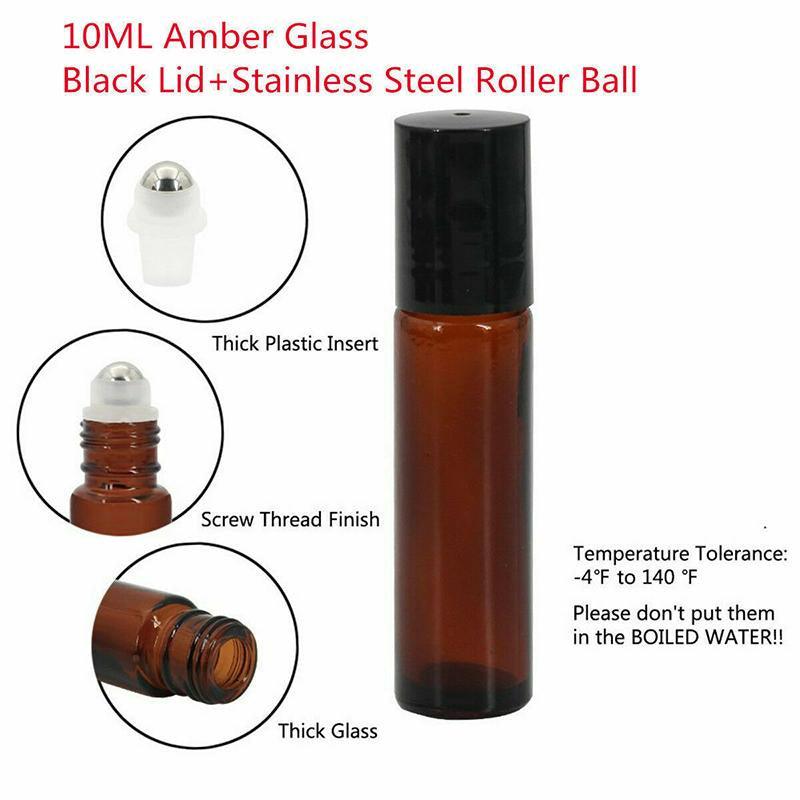 Essential Oil Roller Bottles 10PCS Amber 10ml Thick Glass with Steel Ball - Discount Packaging Warehouse