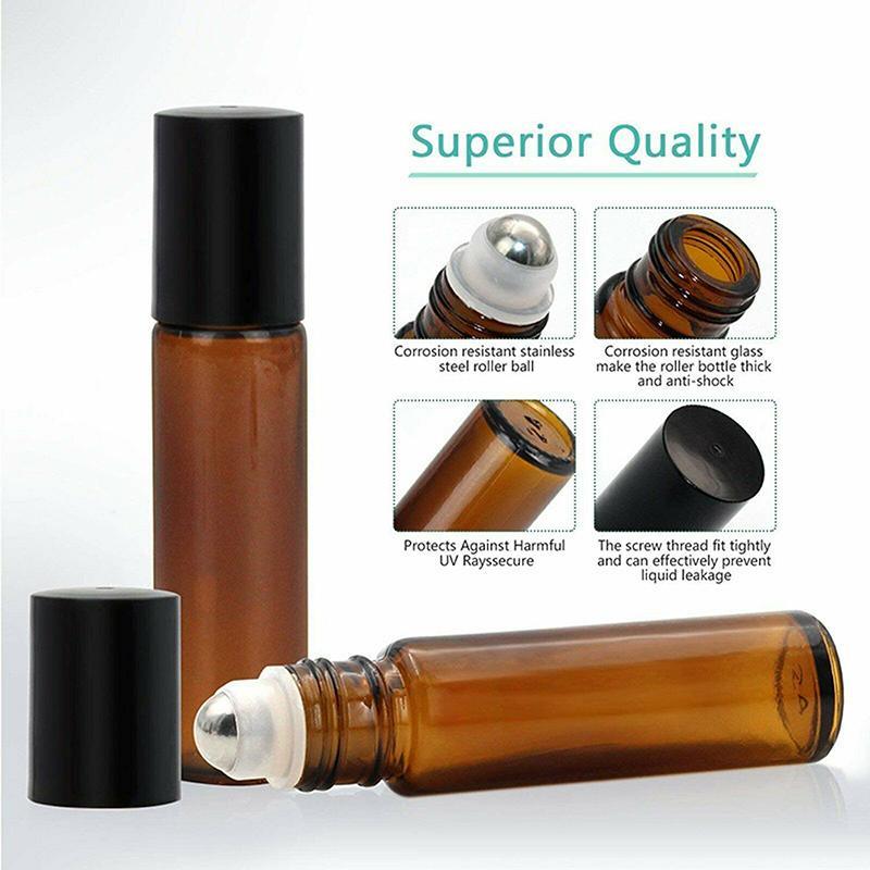 Essential Oil Roller Bottles 10PCS Amber 10ml Thick Glass with Steel Ball - Discount Packaging Warehouse