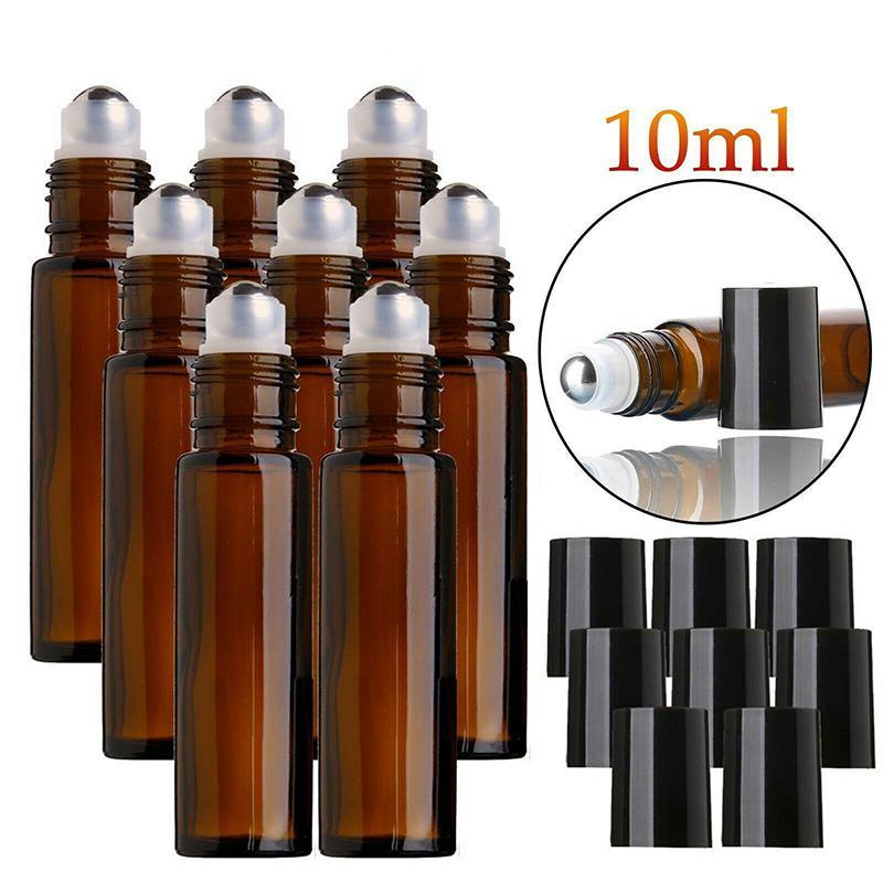 Essential Oil Roller Bottles 10PCS Amber 10ml Thick Glass with Steel Ball - Discount Packaging Warehouse