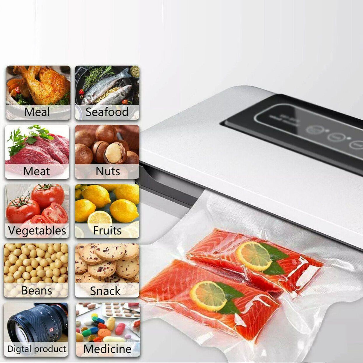 Vacuum pack food saver machine sealing fresh vegetables, demonstrating technology in action.