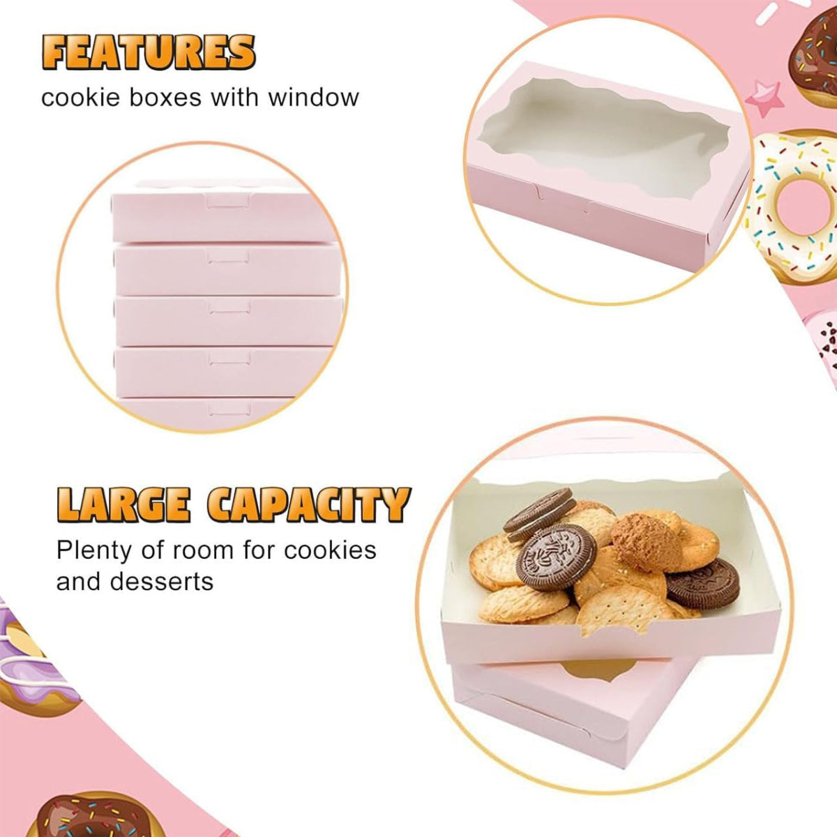 50PCS Kraft Cake Boxes with Clear Window Large Capacity Food-Grade Packaging