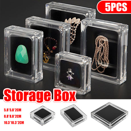 5PCS Acrylic Transparent Jewelry Display Case with Magnetic Cushion