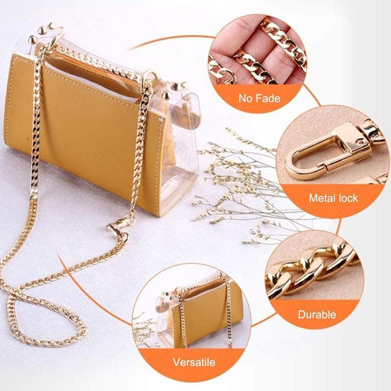 A chic handbag enhanced with a sleek and durable chain for bag strap, showcasing its elegant design.