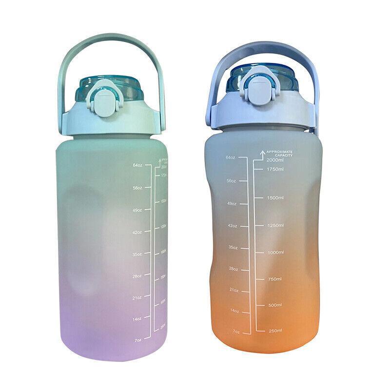 2L Sports Water Bottle with Straw 1PC 4Colours Time-Marked Drink Flask - Discount Packaging Warehouse