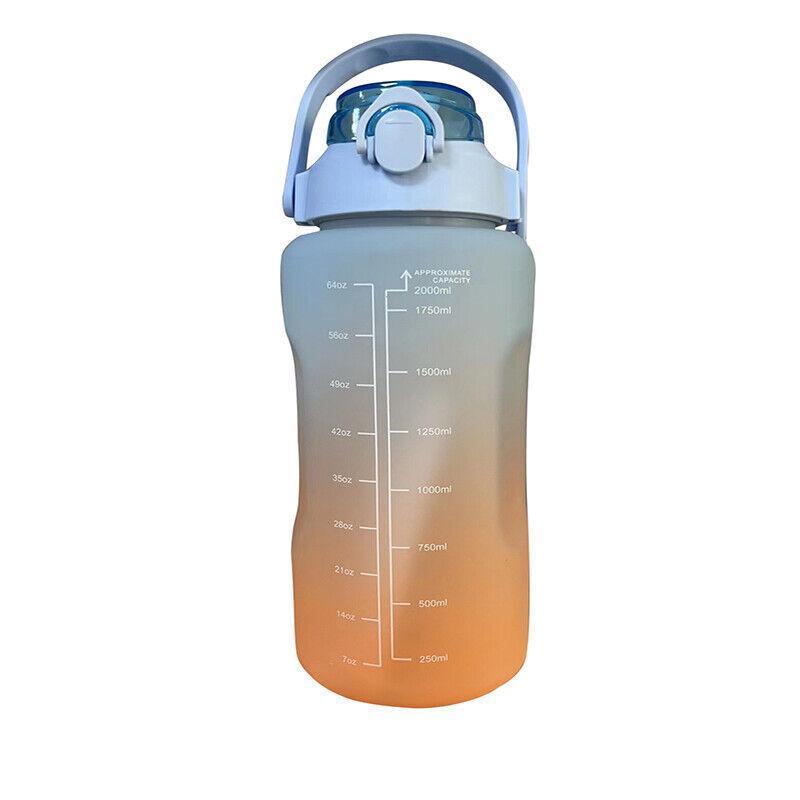 2L Sports Water Bottle with Straw 1PC 4Colours Time-Marked Drink Flask - Discount Packaging Warehouse