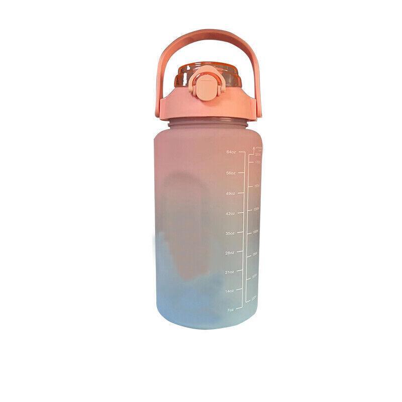 2L Sports Water Bottle with Straw 1PC 4Colours Time-Marked Drink Flask - Discount Packaging Warehouse