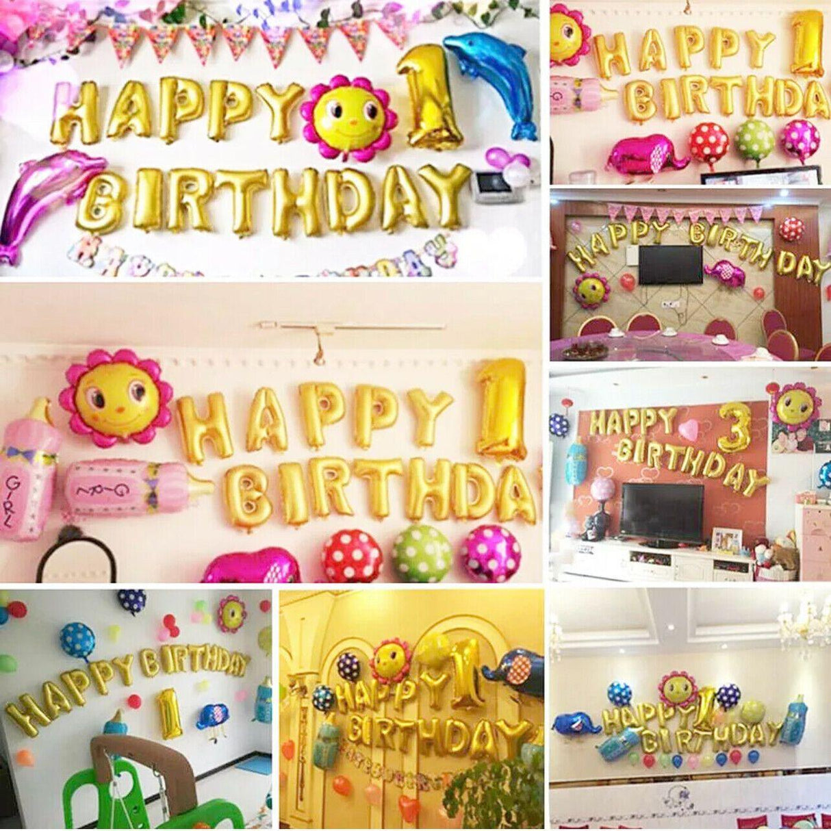 Inflatable Aluminum Foil Balloons 1Set 11Colours 40cm Happy Birthday Theme - Discount Packaging Warehouse