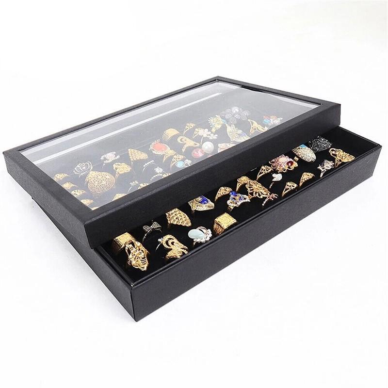 Jewelry Display Box with Clear Lid 1PC 100-Slot Black - Discount Packaging Warehouse