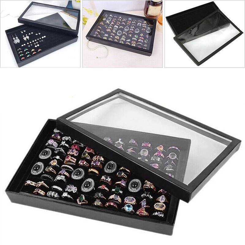 Jewelry Display Box with Clear Lid 1PC 100-Slot Black - Discount Packaging Warehouse
