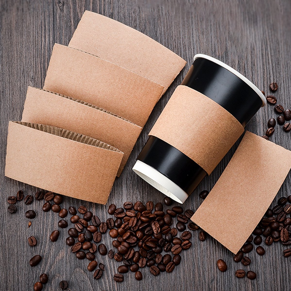 Disposable Kraft Paper Coffee Cup Sleeves 200PCS