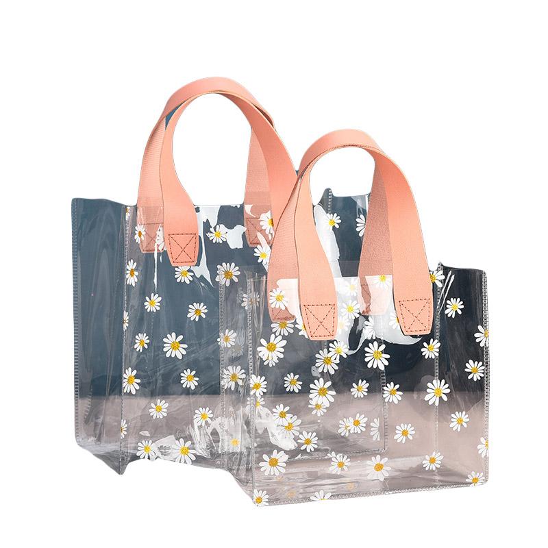 Clear PVC Tote Bags with Daisy Print for Weddings Birthdays 10pcs