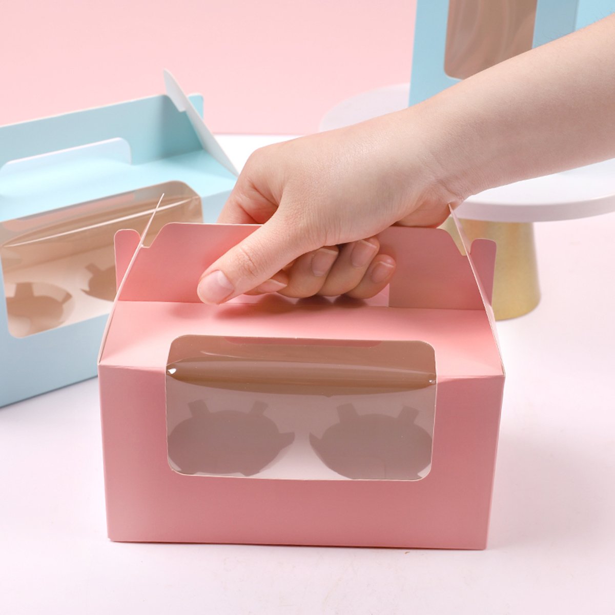 Food-Grade Cardboard Portable Cupcake Packaging Boxes with Window 25PCS