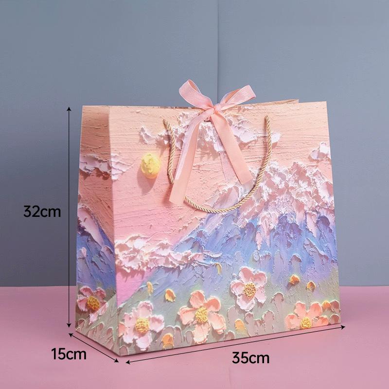 High-Quality Paper Oil Painting Gift Paper Bags Set 10PCS