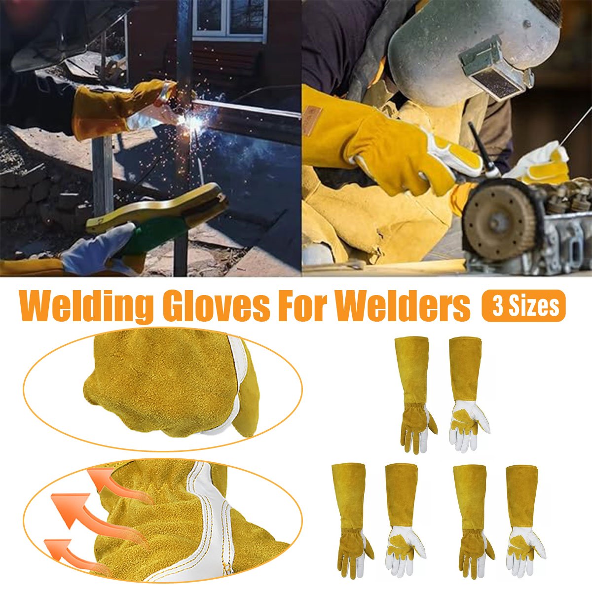 Heat Resistant Welding Gloves Long Heavy Duty Safety Work Gloves for Fireplace 1 Pair