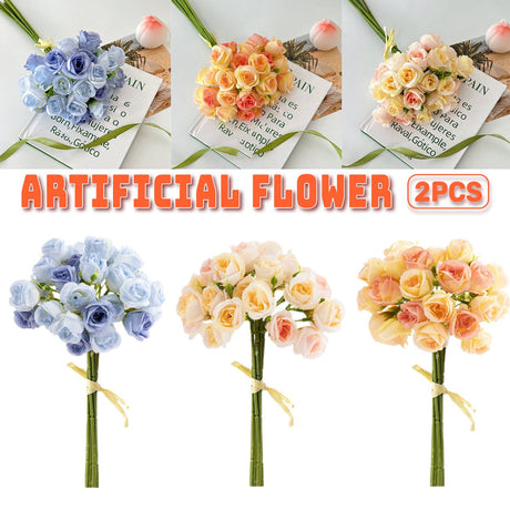 27 Head Broken Ice Blue Holding Flower Fake Flowers 2PCS