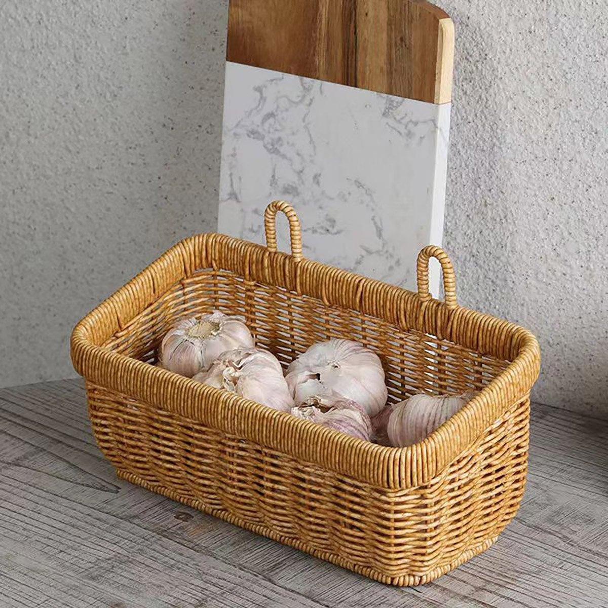 Wall-Mounted Rattan Style Storage Basket 1PC Large Size