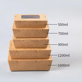 50pcs Kraft Paper Take Out Box Salad Fried Chicken Lunch Box with Open Window