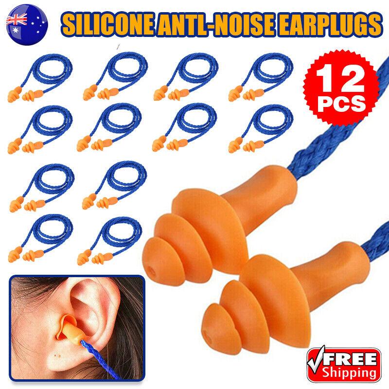 12PCS Silicone Soft Corded Ear Plugs Reusable Hearing Protect Safety Earplugs