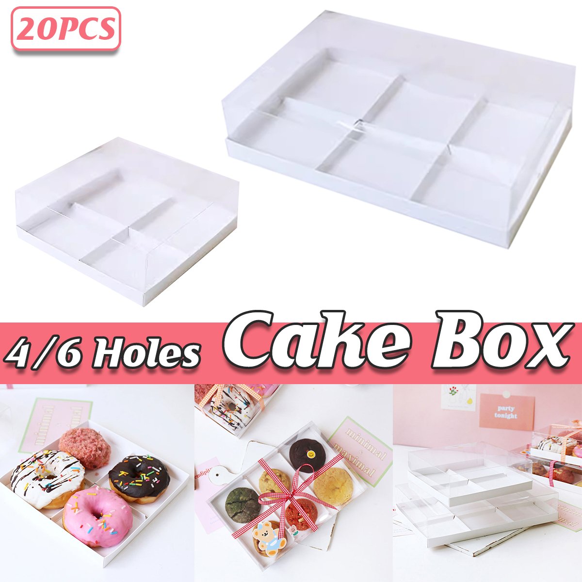 Pastry Packing Small Cake Box With Clear Lids For Donut Mousse Puffs 20pcs