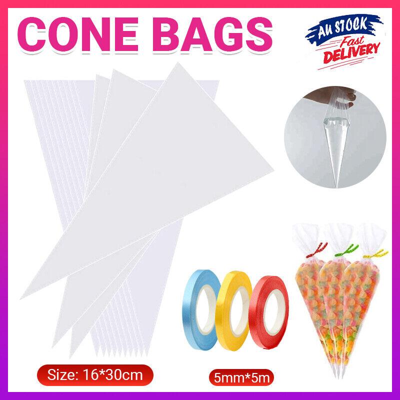 100 Clear Cello Cone Bags Easter Lollies Lolly Favours Candy Treat