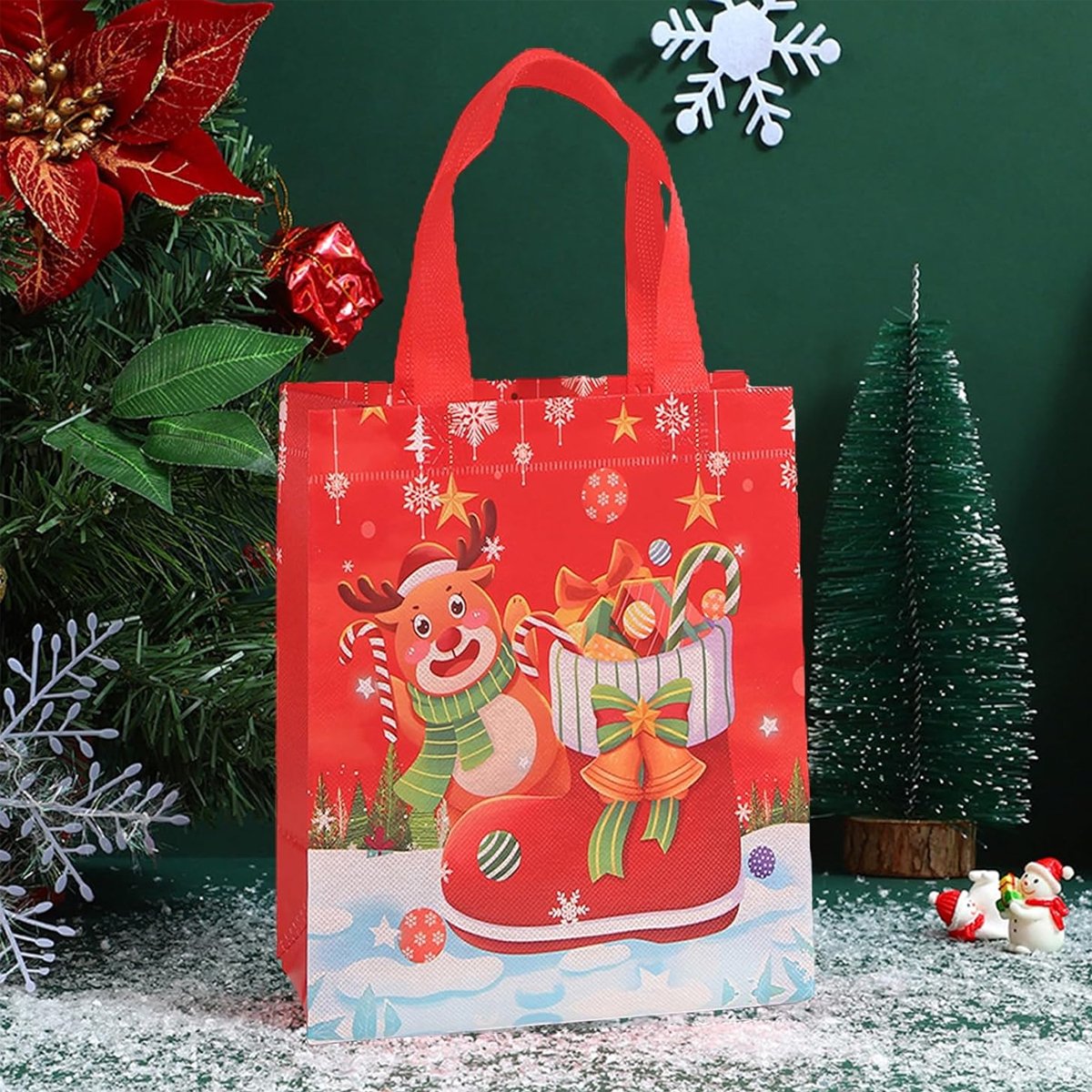 25pcs Christmas Non Woven Shopping Tote Bags Printed Colour Party Gift Bags