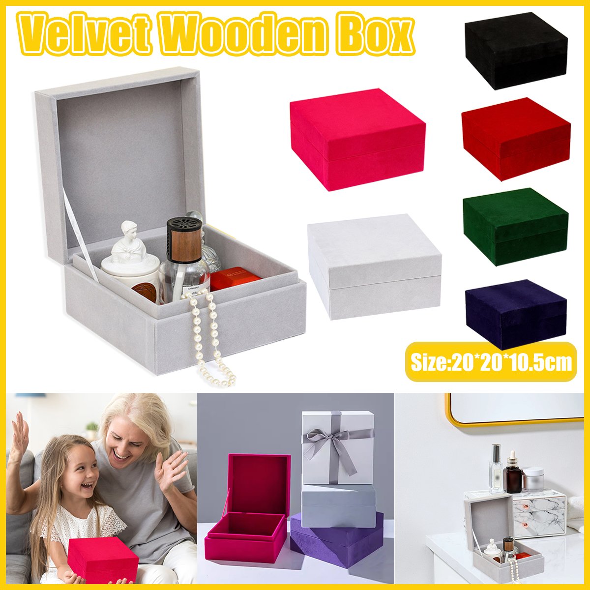 Velvet Wooden Gift Box Luxurious Multi-Colour Selection 1pc