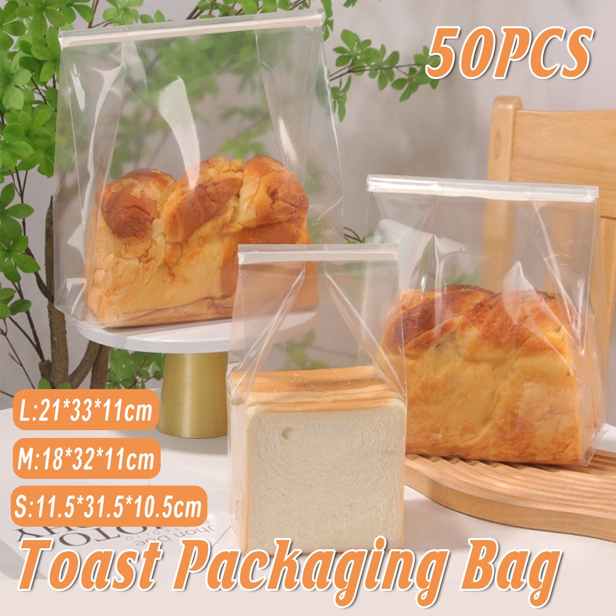 50pcs Resealable Clear Bread Toast Bags Food Storage Airtight Packaging Bags