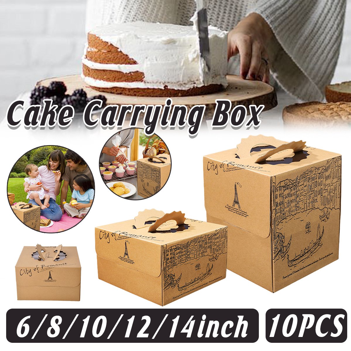 European Style Kraft Paper Cake Boxes Elegant Durable Packaging 10PCS