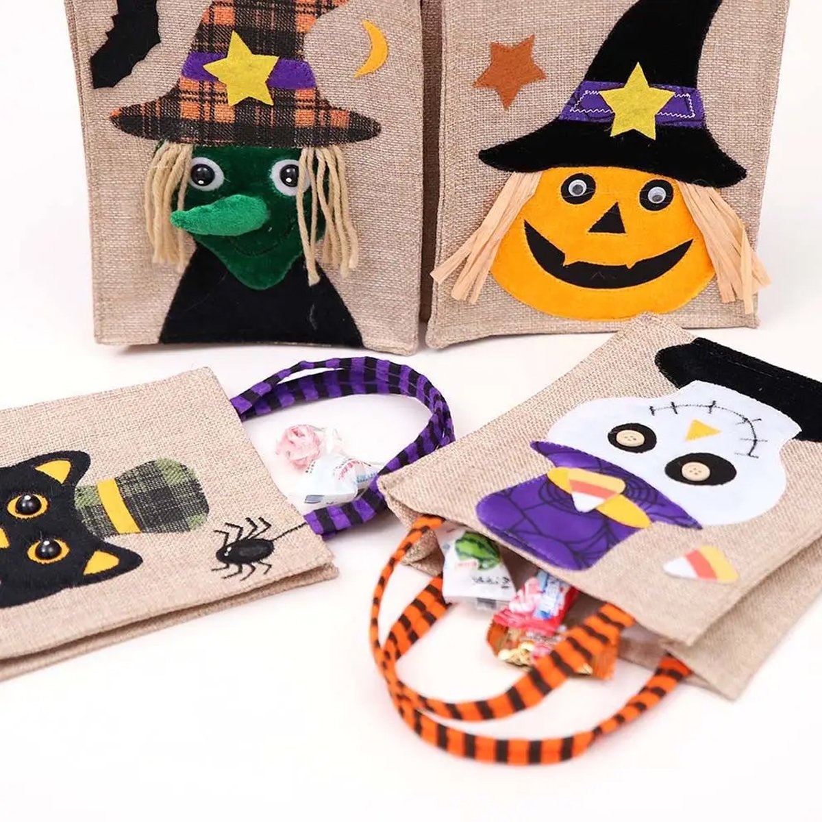 4pcs Halloween Gift Tote Bags Reusable Decorative Trick or Treat Candy Bags